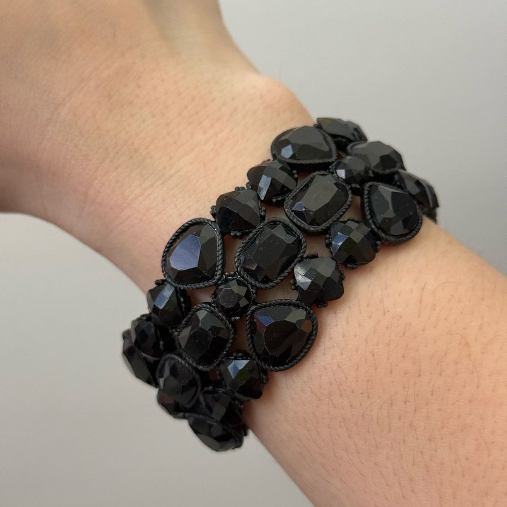 Black Statement Stretch Bracelet with Faceted Stones